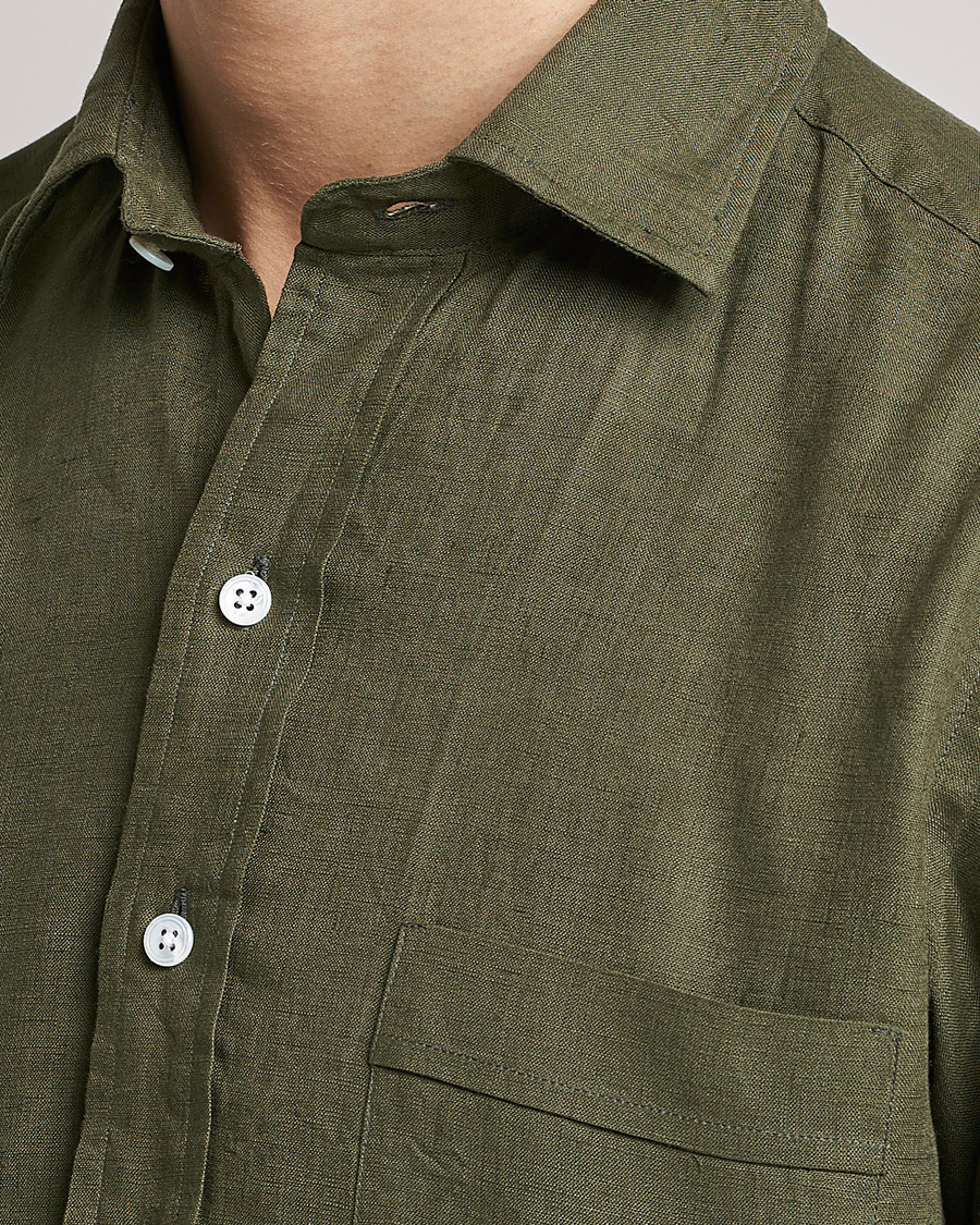 Herre | Skjorter | Drake's | Linen Summer Shirt Green
