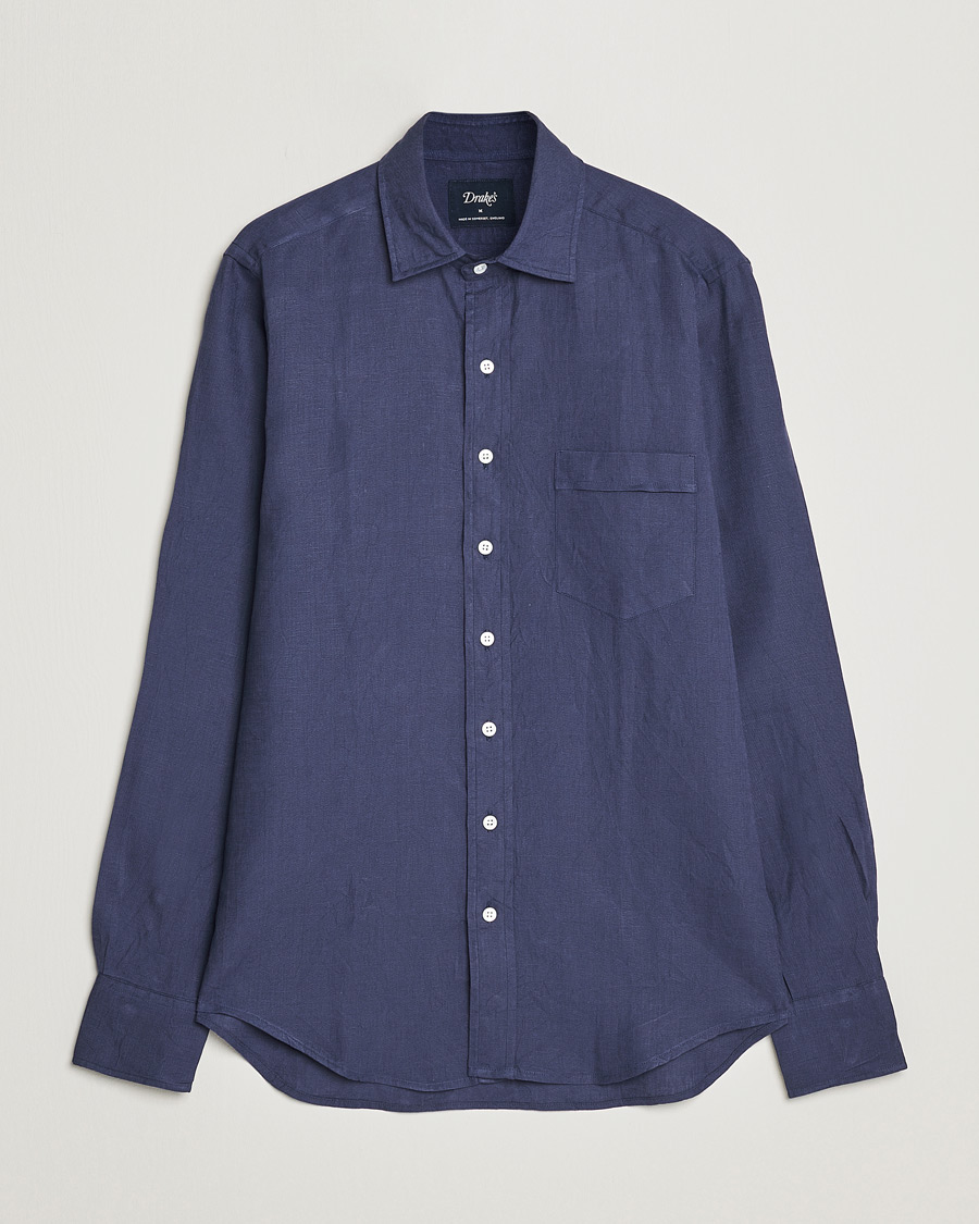 Herre | Skjorter | Drake's | Linen Summer Shirt Navy
