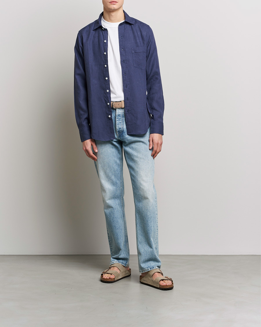 Herre | Skjorter | Drake's | Linen Summer Shirt Navy
