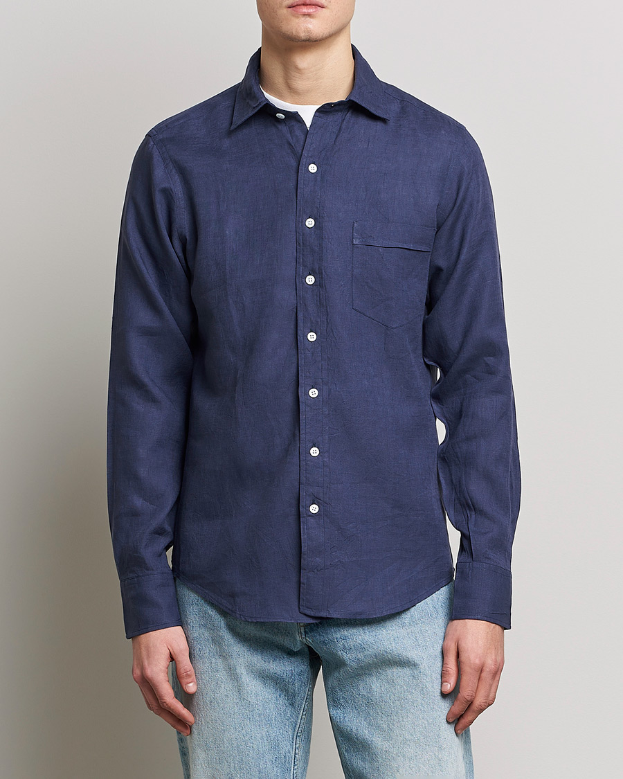 Herre | Hørskjorter | Drake's | Linen Summer Shirt Navy