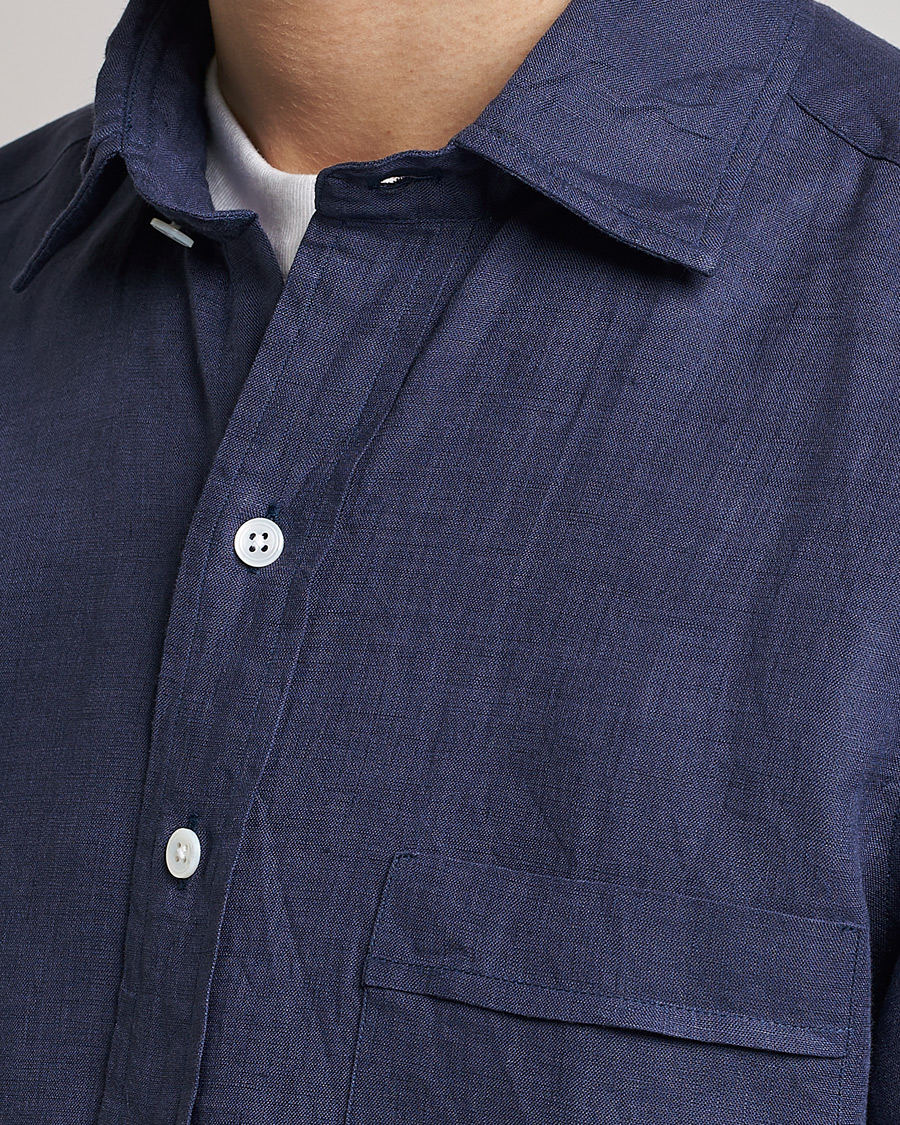 Herre | Skjorter | Drake's | Linen Summer Shirt Navy