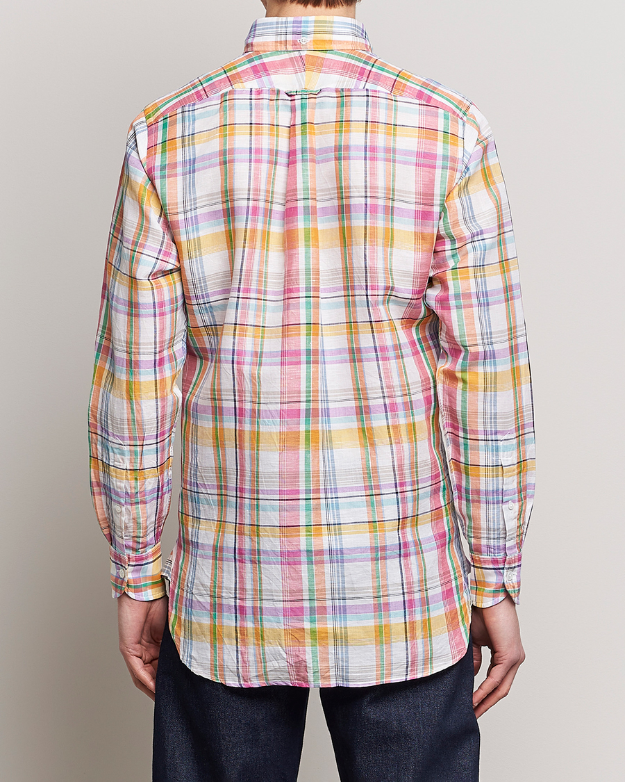 Herre | Skjorter | Drake's | Checked Button Down Linen Shirt Multi