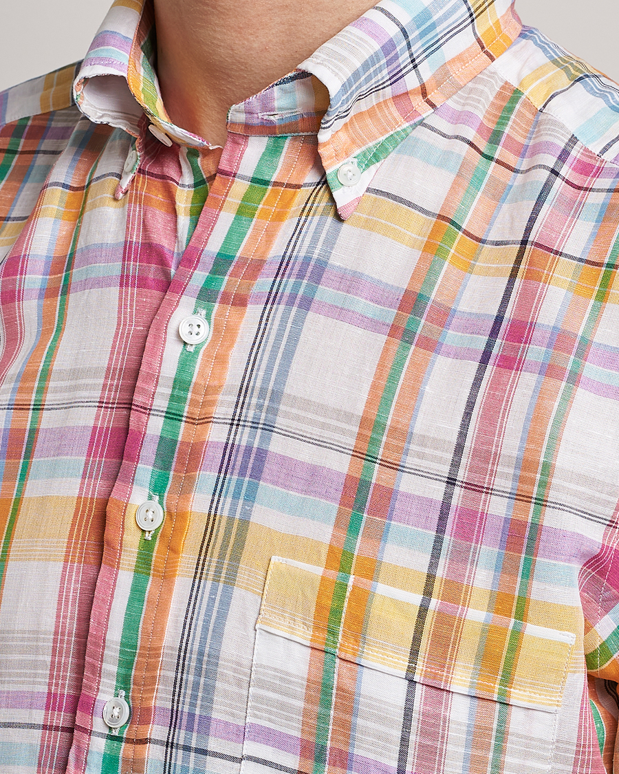 Herre | Skjorter | Drake's | Checked Button Down Linen Shirt Multi