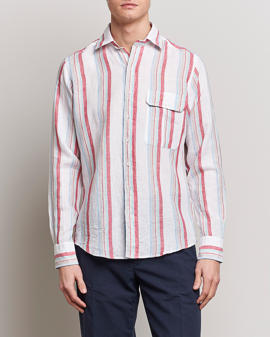 Herre | Hørskjorter | Drake's | Striped Linen Summer Shirt Multi