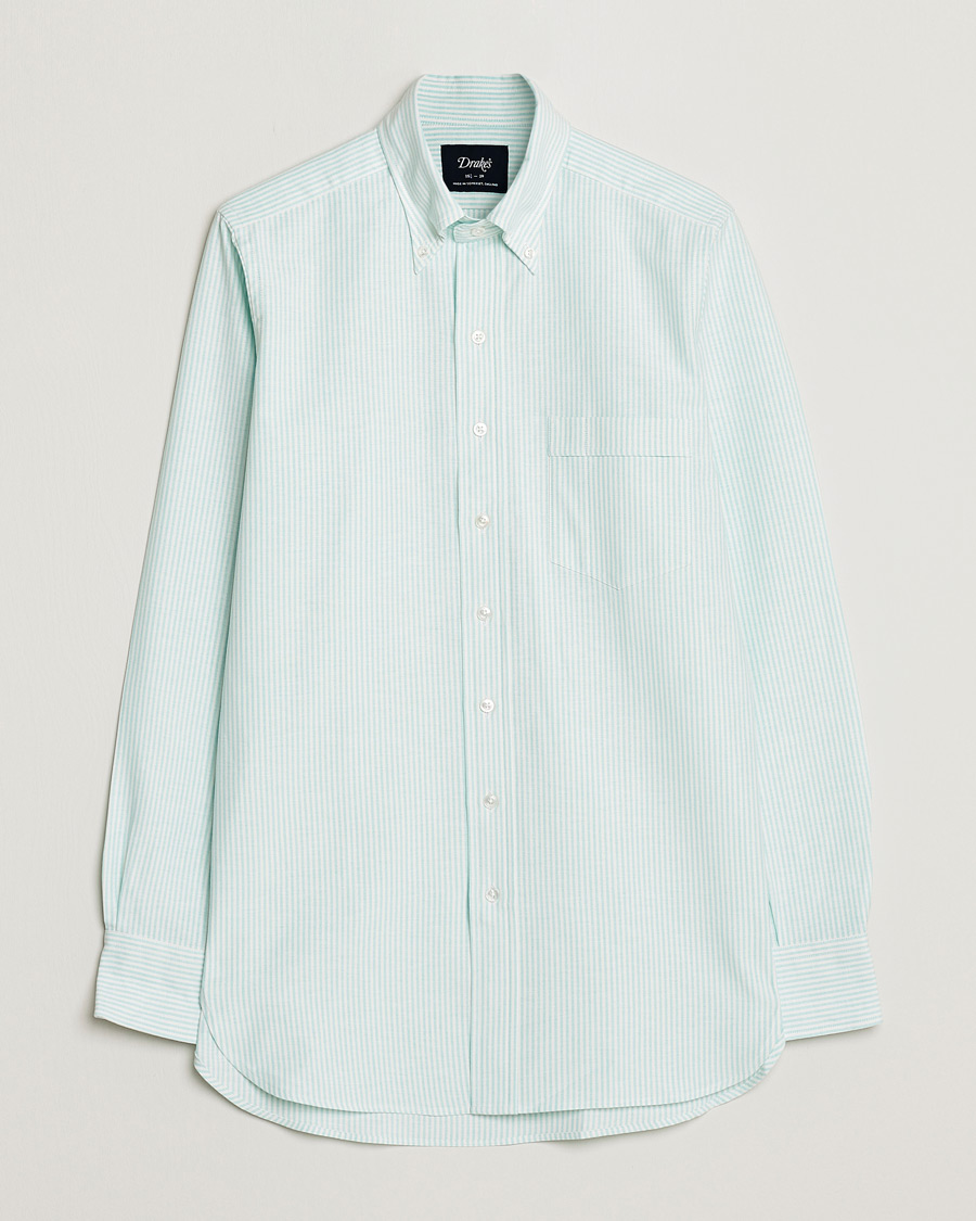 Herre | Skjorter | Drake's | Striped Button Down Oxford Shirt Green