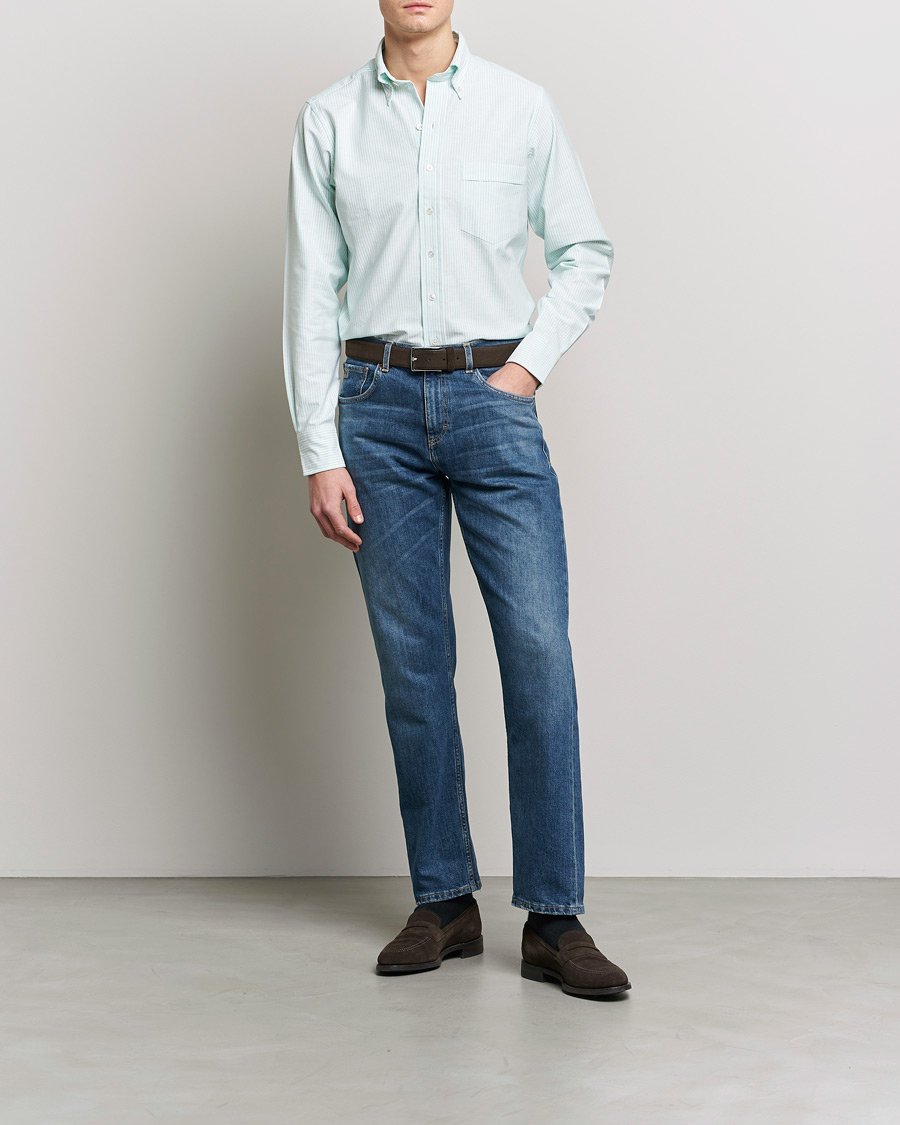 Herre | Skjorter | Drake's | Striped Button Down Oxford Shirt Green