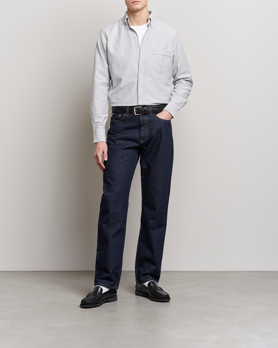 Herre | Skjorter | Drake's | Striped Button Down Oxford Shirt Black