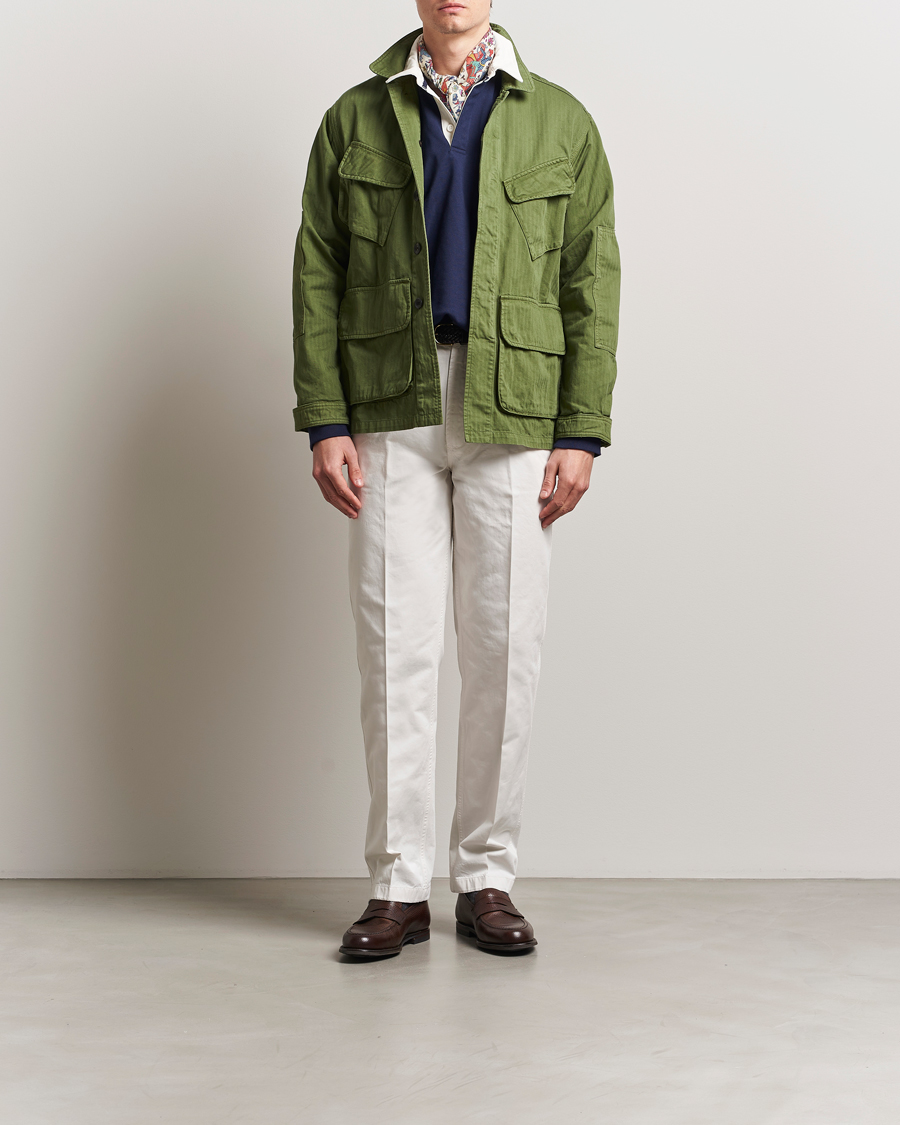 Herre | Bukser | Drake's | Flat Front Cotton Chino Ecru