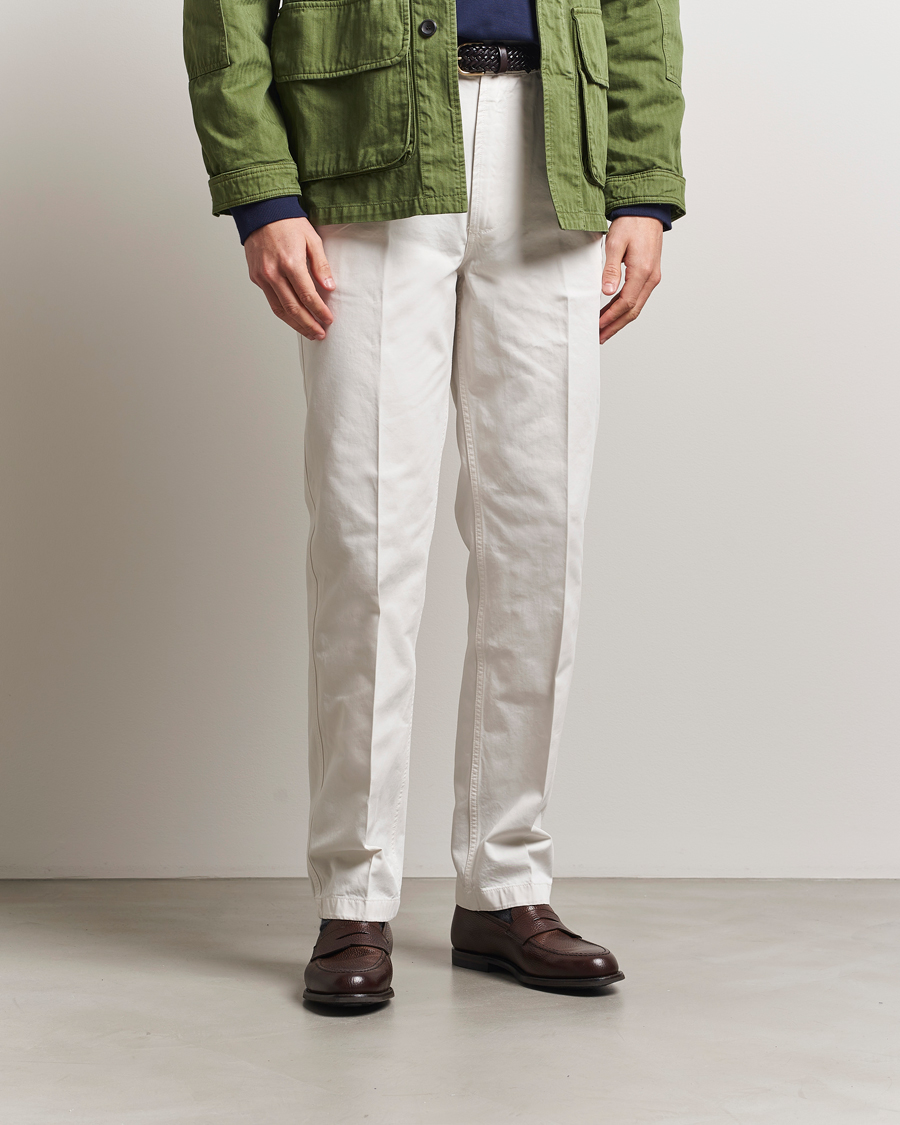 Herre | Bukser | Drake's | Flat Front Cotton Chino Ecru