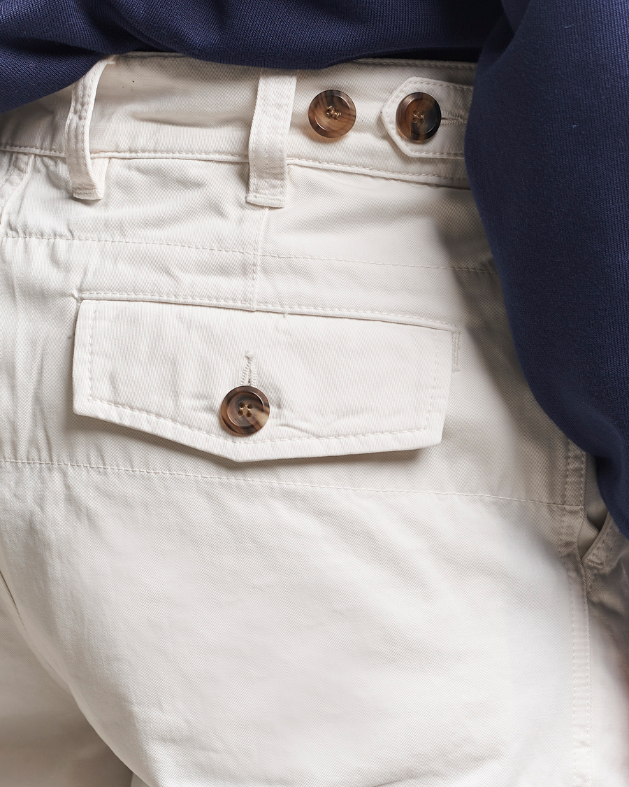 Herre | Bukser | Drake's | Flat Front Cotton Chino Ecru