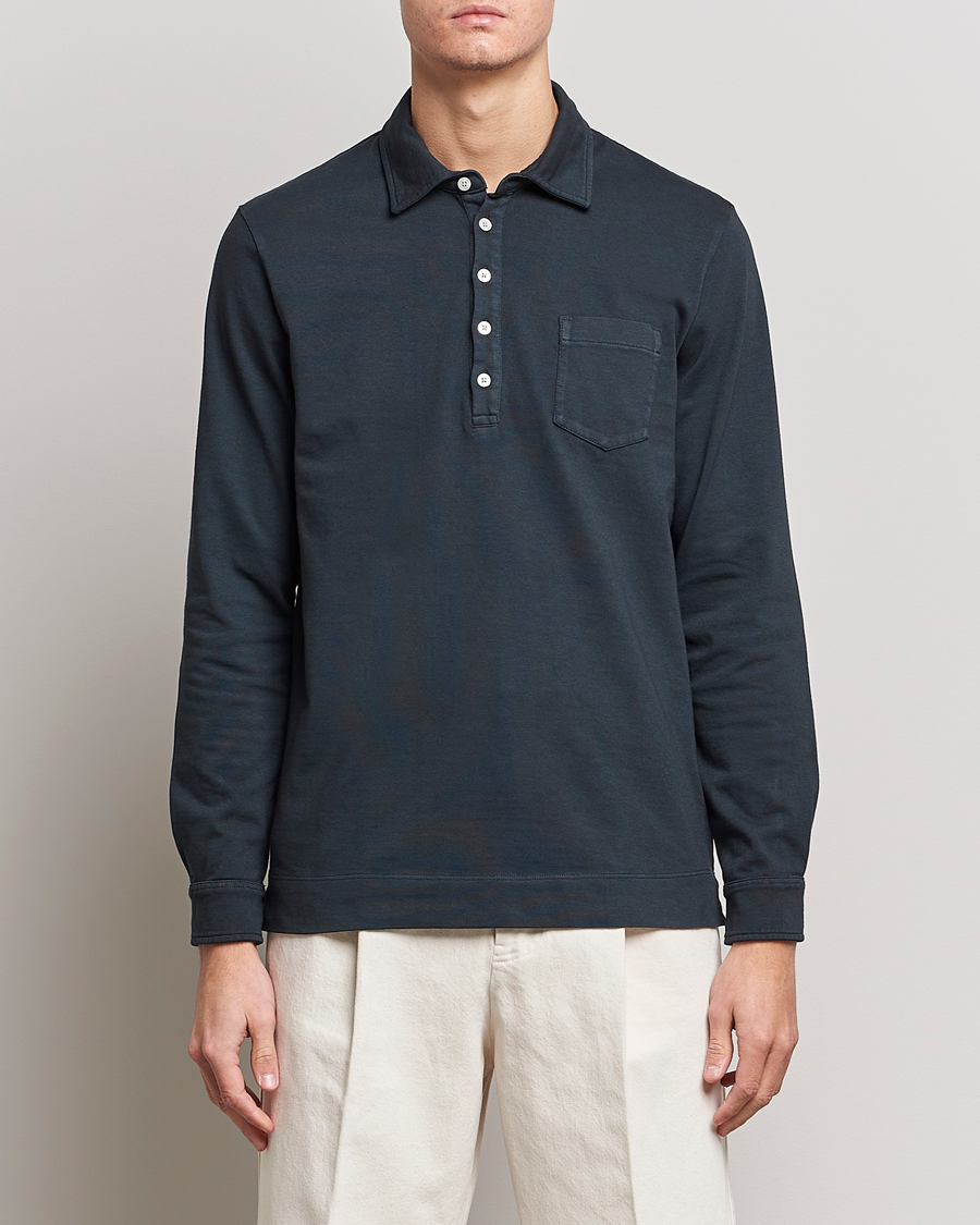 Herre |  | Massimo Alba | Ischia Long Sleeve Cotton Polo Washed Black