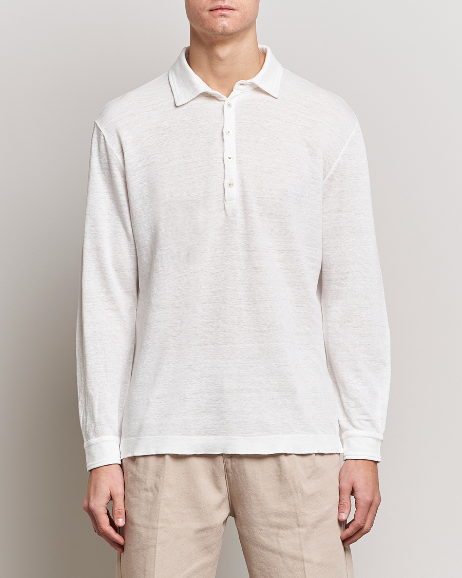 Herre |  | Massimo Alba | Raya Long Sleeve Linen Polo White