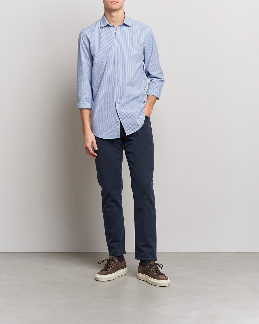 Herre | Skjorter | Massimo Alba | Canary Striped Seersucker Shirt Blue