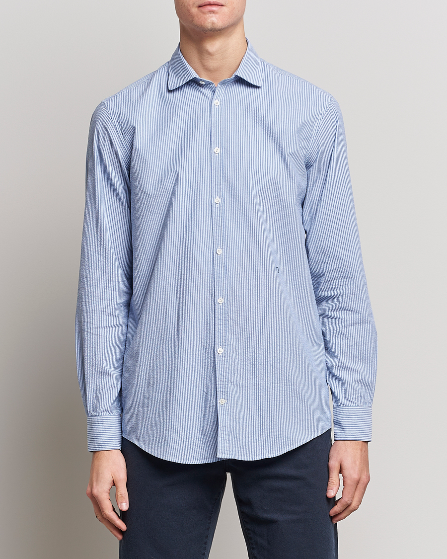 Herre | Skjorter | Massimo Alba | Canary Striped Seersucker Shirt Blue