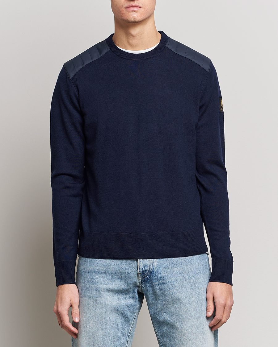 Herre | Pullovers med rund hals | Belstaff | Kerrigan Crew Neck Merino Sweatshirt Washed Navy