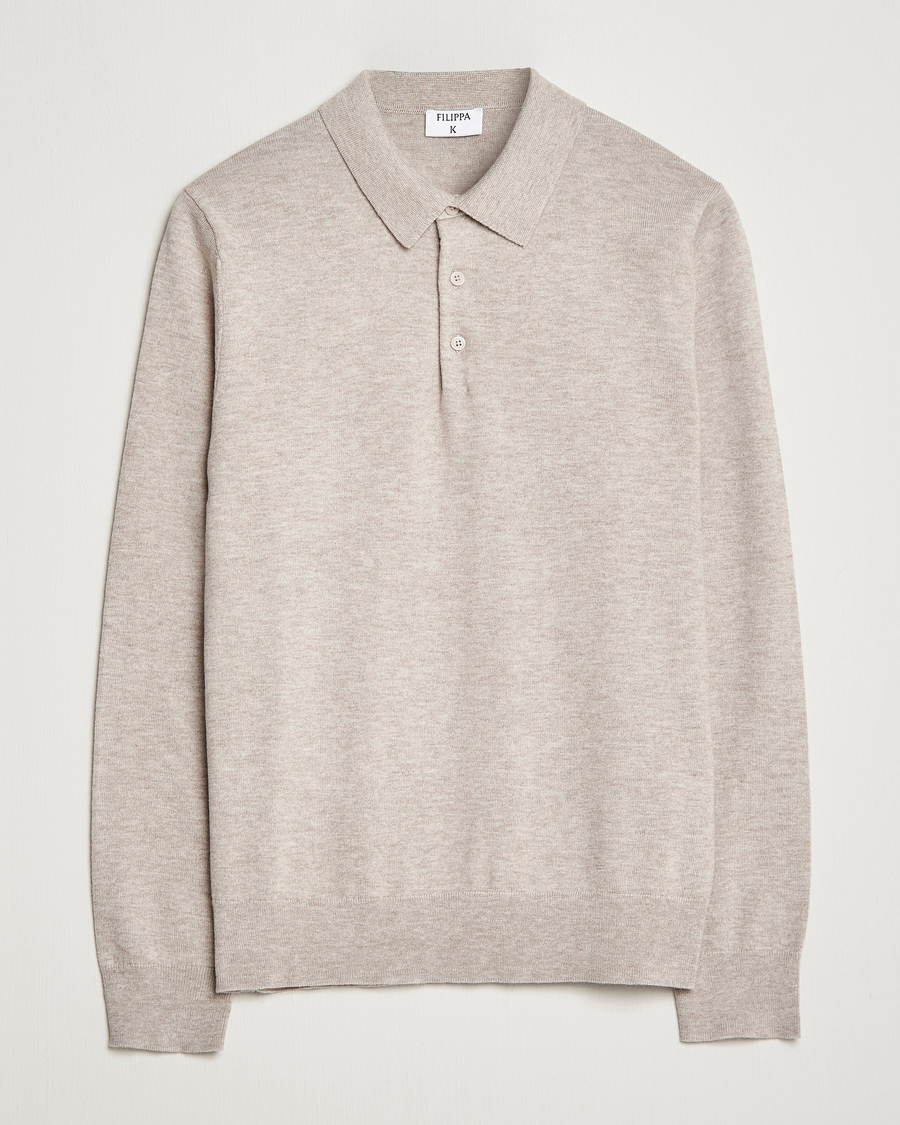 Herre | Trøjer | Filippa K | Knitted Polo Shirt Beige Melange