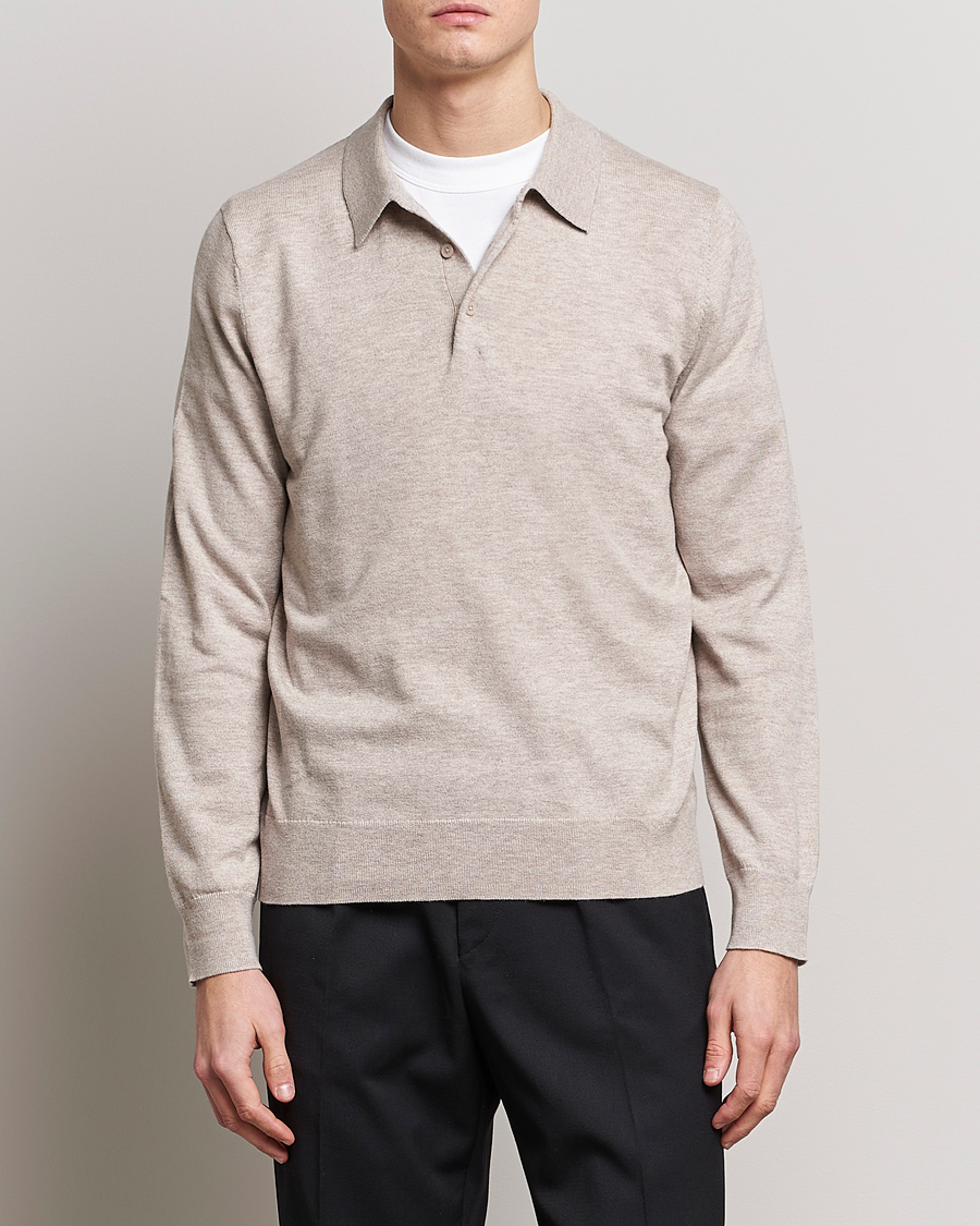 Herre | Trøjer | Filippa K | Knitted Polo Shirt Beige Melange