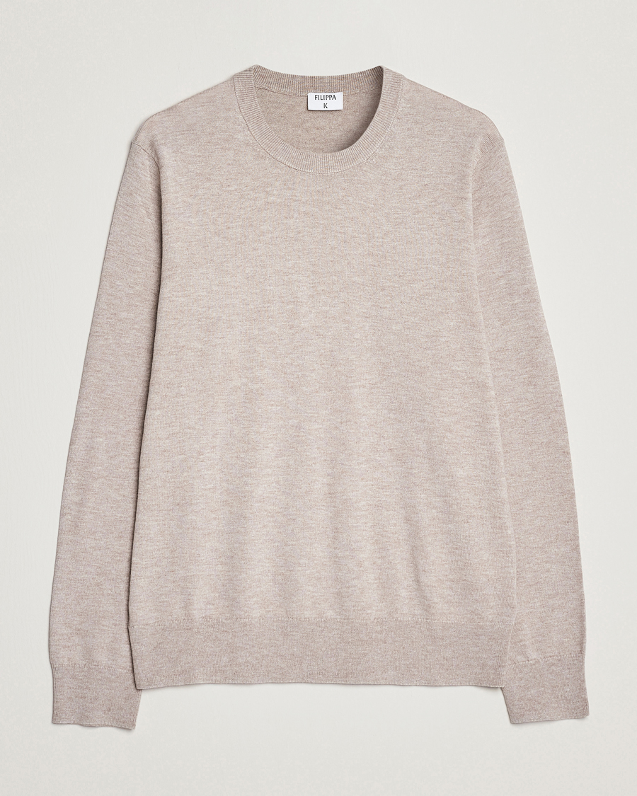 Herre | Trøjer | Filippa K | Cotton Merino Sweater Beige Melange