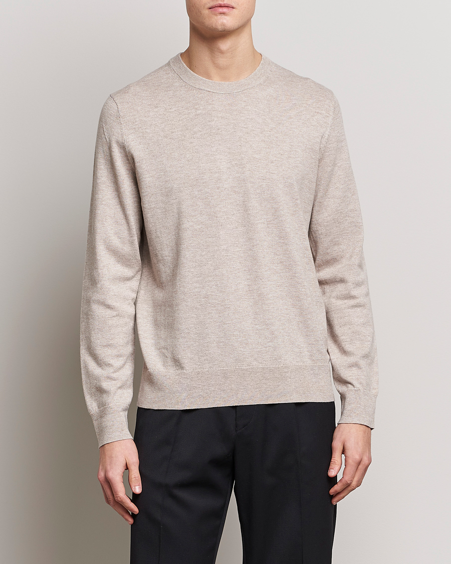 Herre | Trøjer | Filippa K | Cotton Merino Sweater Beige Melange