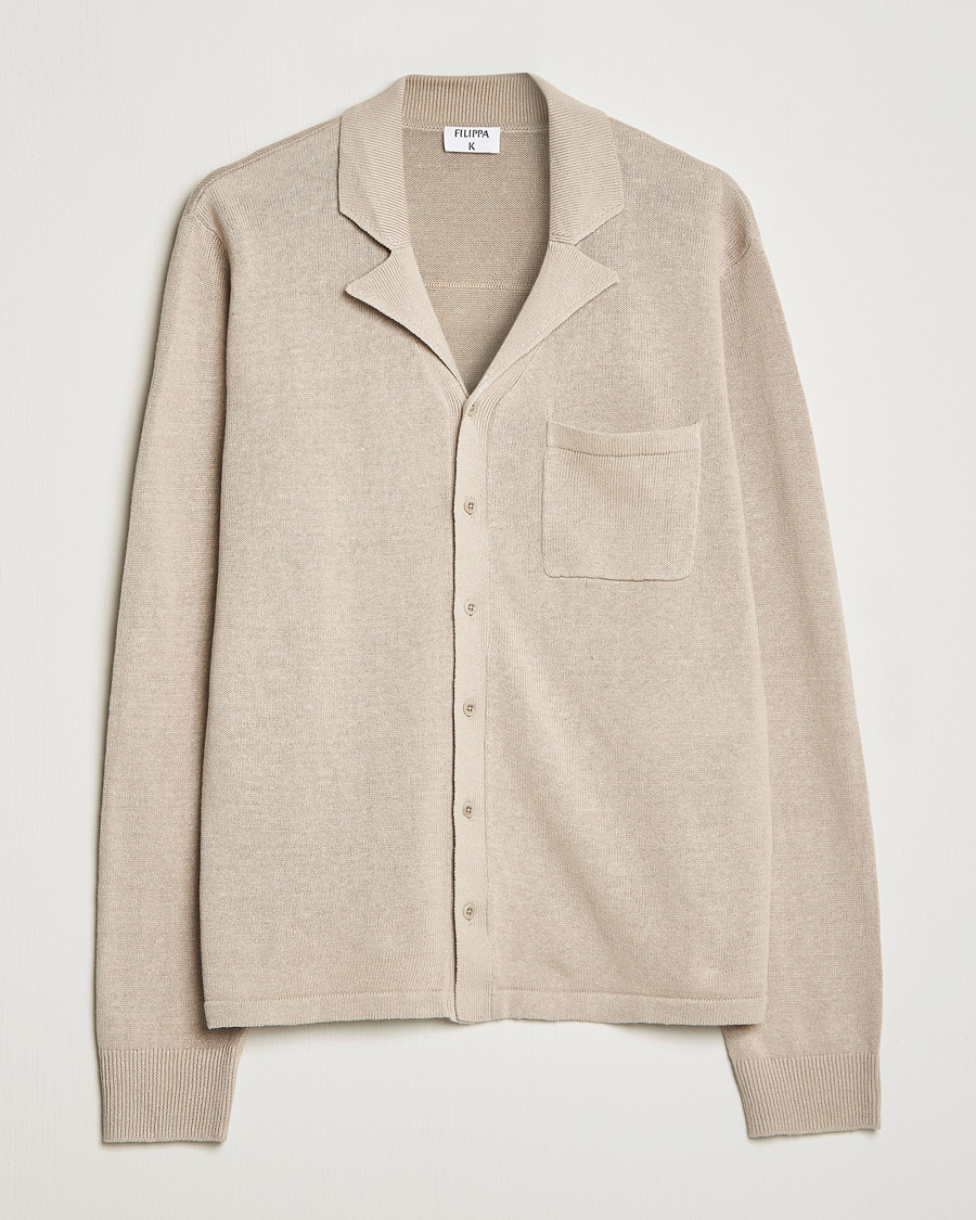 Herre | Skjorter | Filippa K | Cotton Linen Knitted Shirt Dusty Beige