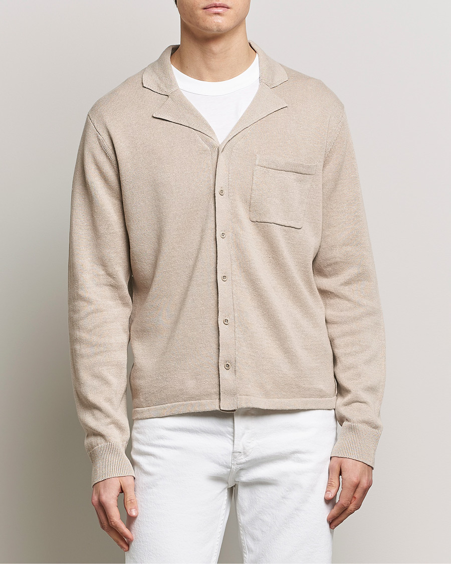 Herre | Skjorter | Filippa K | Cotton Linen Knitted Shirt Dusty Beige