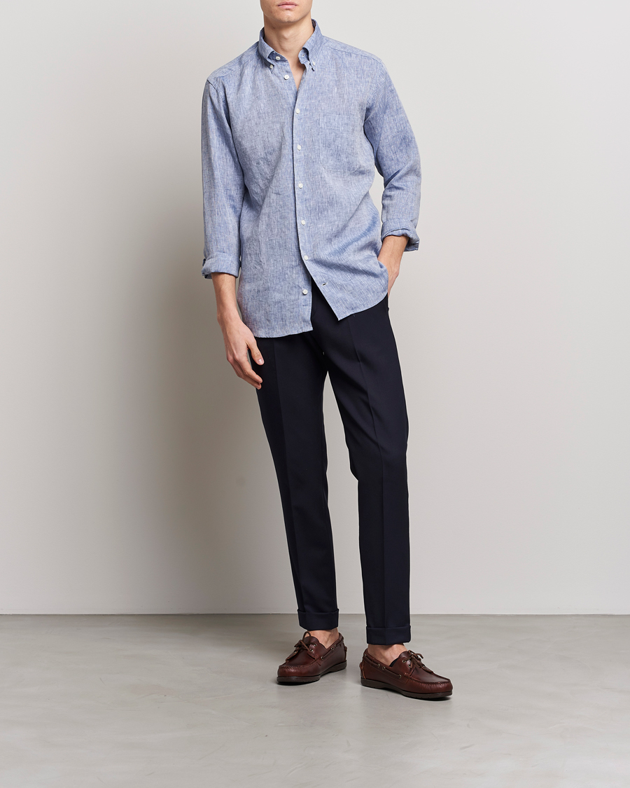Herre | Skjorter | Eton | Slim Fit Linen Shirt Mid Blue