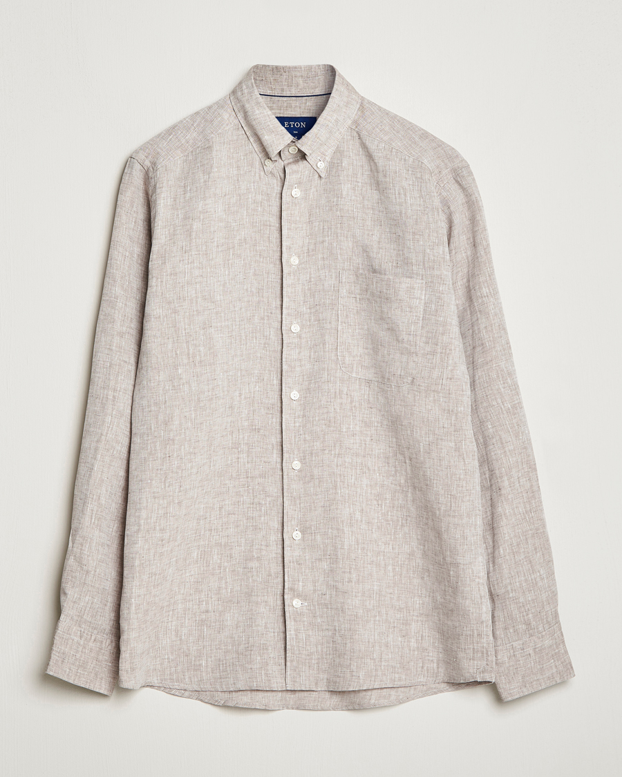 Herre | Skjorter | Eton | Slim Fit Linen Shirt Brown