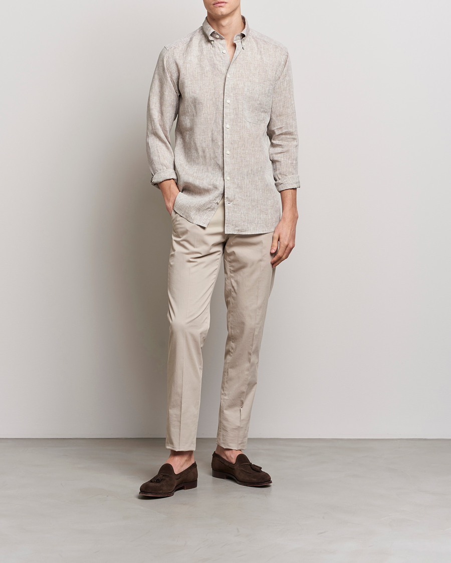 Herre | Skjorter | Eton | Slim Fit Linen Shirt Brown