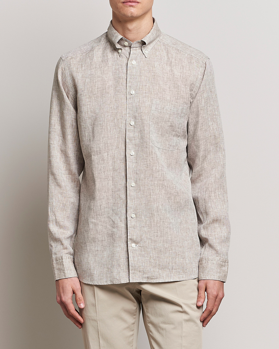 Herre | Skjorter | Eton | Slim Fit Linen Shirt Brown