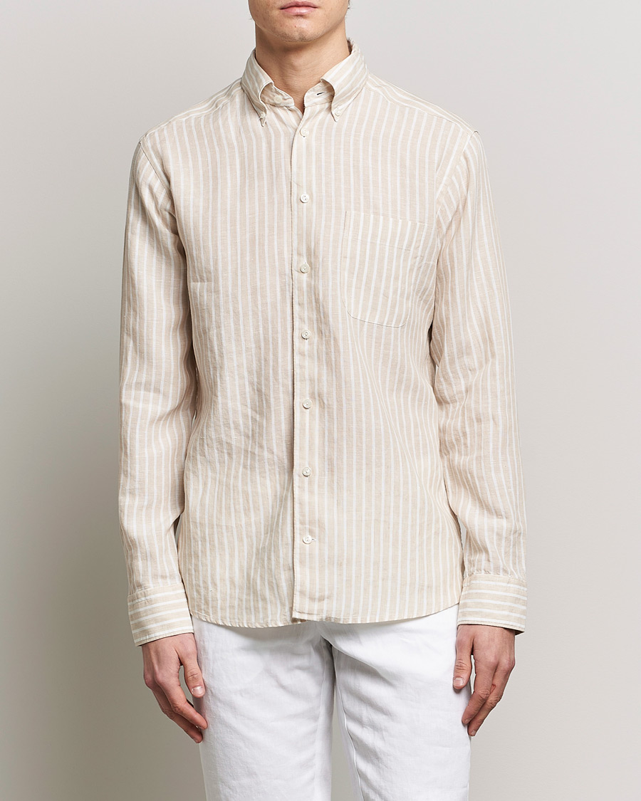 Herre | Eton | Eton | Slim Fit Striped Linen Shirt Brown