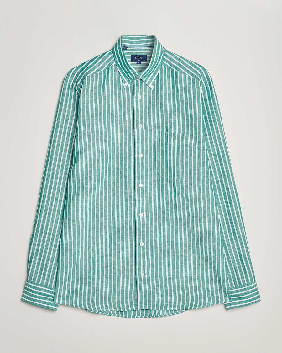 Herre | Skjorter | Eton | Slim Fit Striped Linen Shirt Green
