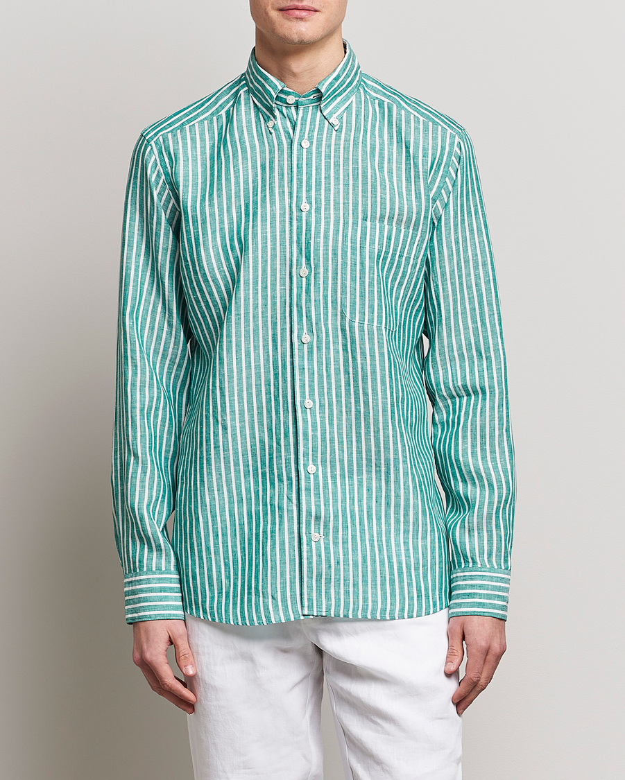 Herre | Hørskjorter | Eton | Slim Fit Striped Linen Shirt Green