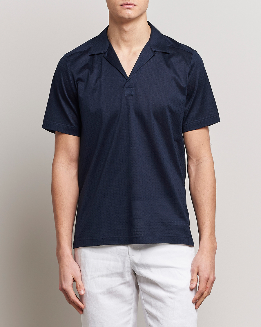 Herre |  | Eton | Filo Di Scozia Open Collor Shirt Navy Blue