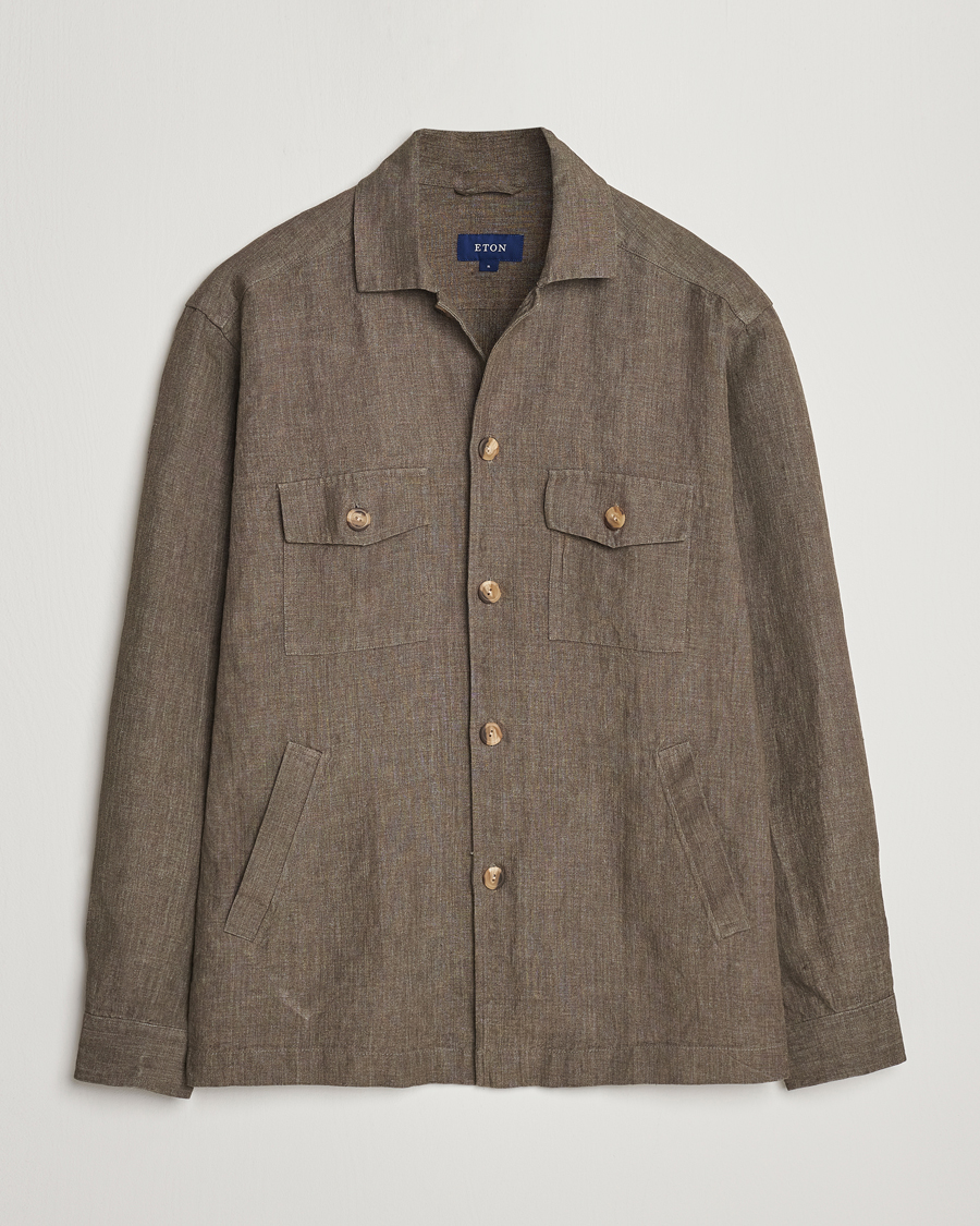 Herre | Skjorter | Eton | Linen Twill Overshirt Dark Green