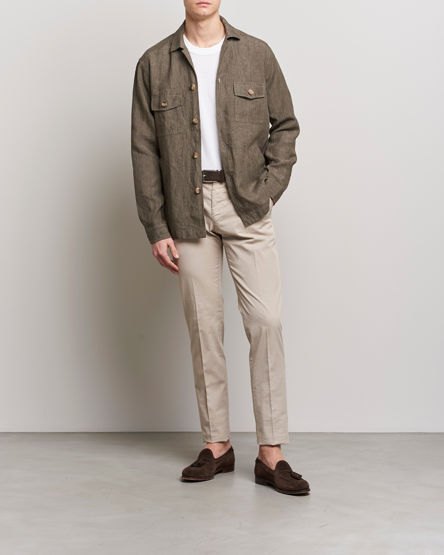 Herre | Skjorter | Eton | Linen Twill Overshirt Dark Green