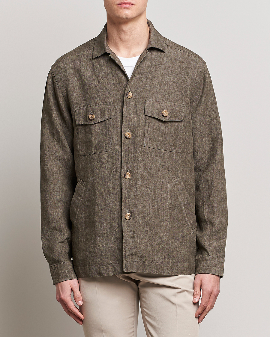 Herre | Skjorter | Eton | Linen Twill Overshirt Dark Green