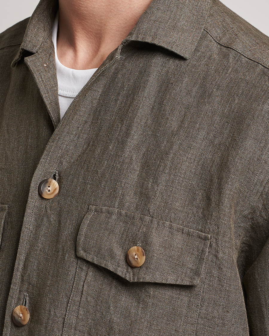 Herre | Skjorter | Eton | Linen Twill Overshirt Dark Green