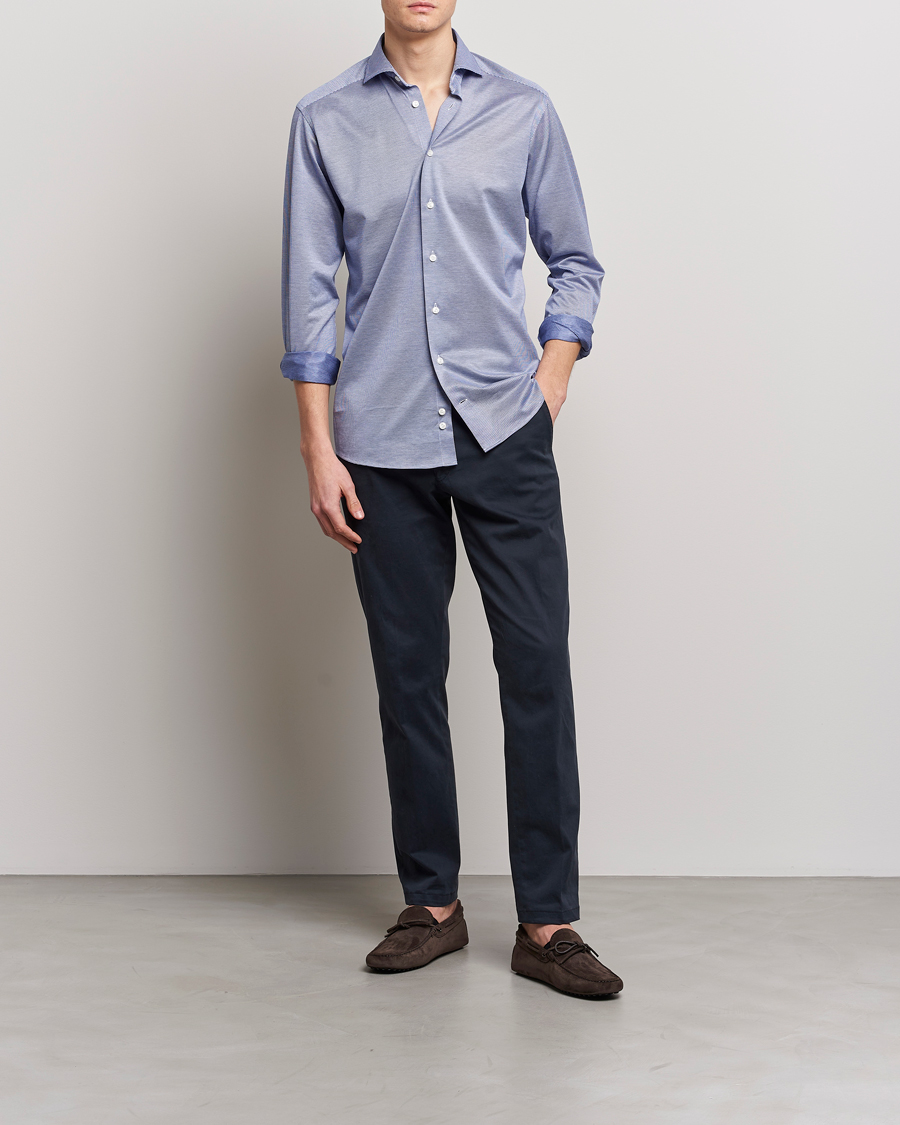 Herre | Skjorter | Eton | Filo Di Scozia King Knit Shirt Mid Blue