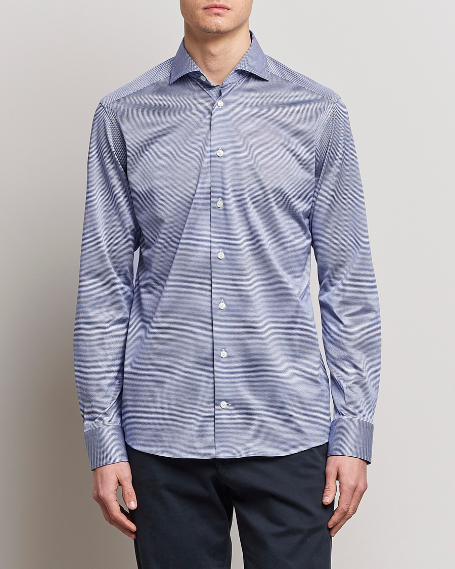 Herre |  | Eton | Filo Di Scozia King Knit Shirt Mid Blue