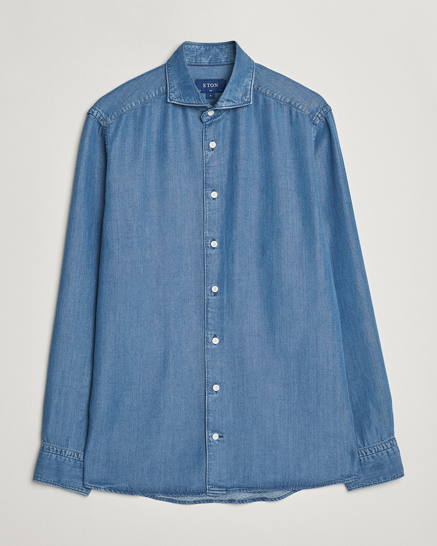Herre | Skjorter | Eton | Light Denim Tencel Shirt Navy Blue
