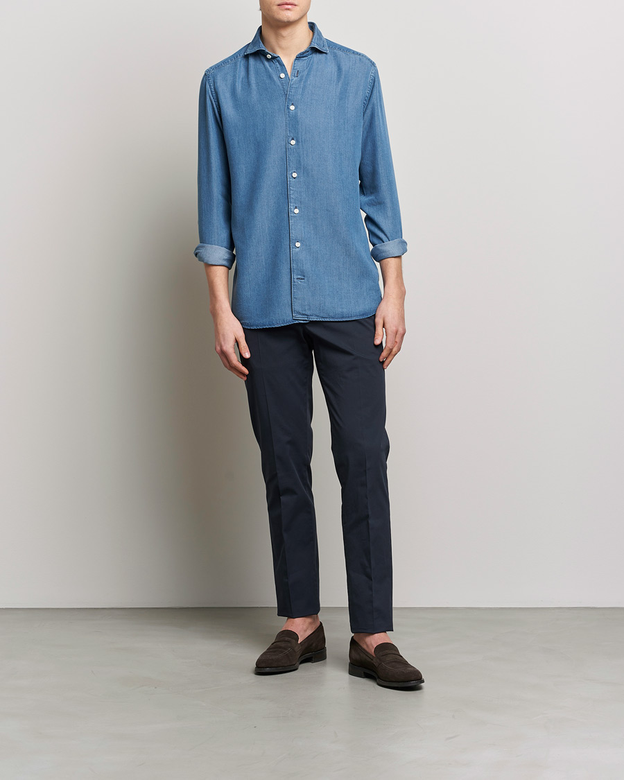 Herre | Skjorter | Eton | Light Denim Tencel Shirt Navy Blue