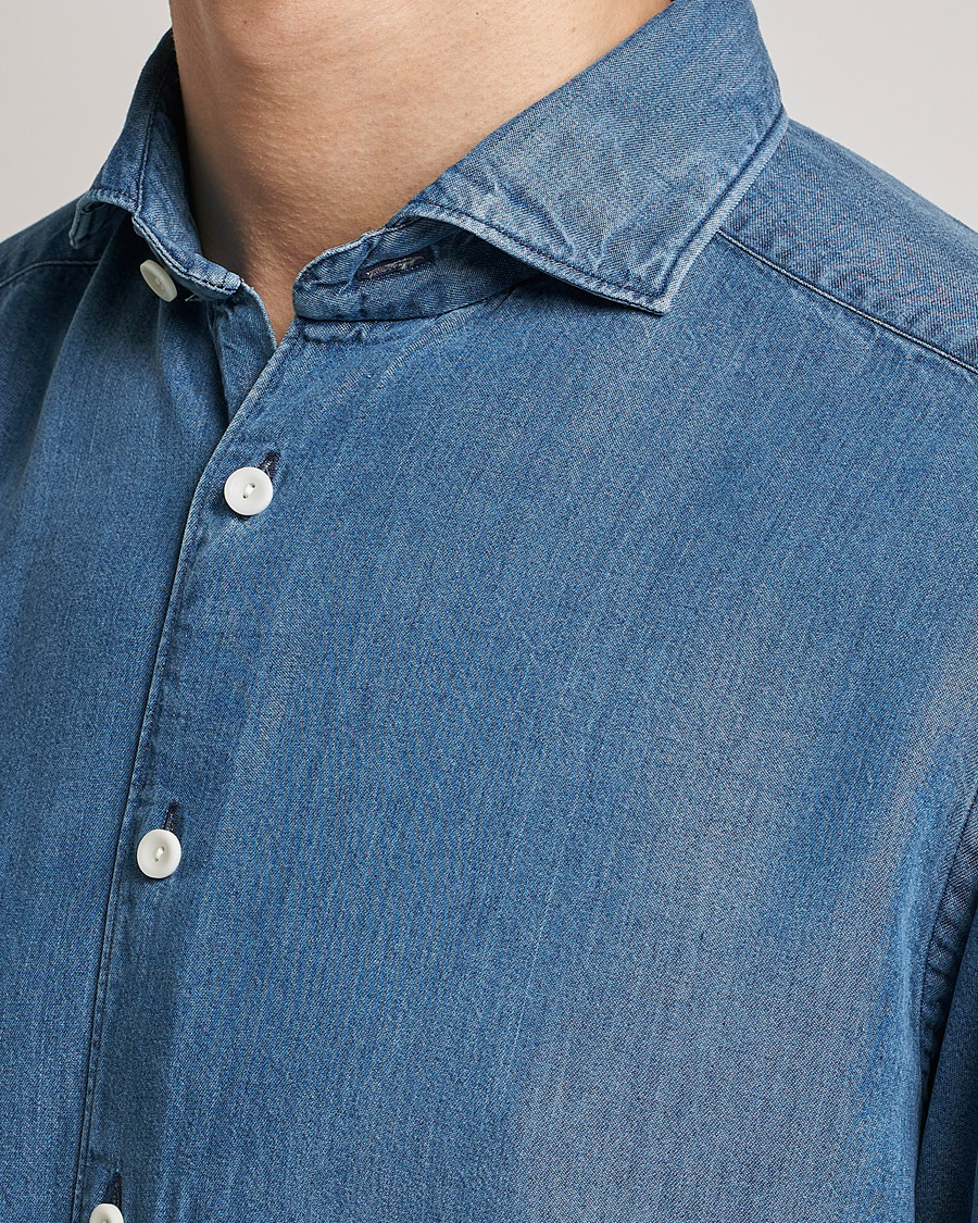 Herre | Skjorter | Eton | Light Denim Tencel Shirt Navy Blue