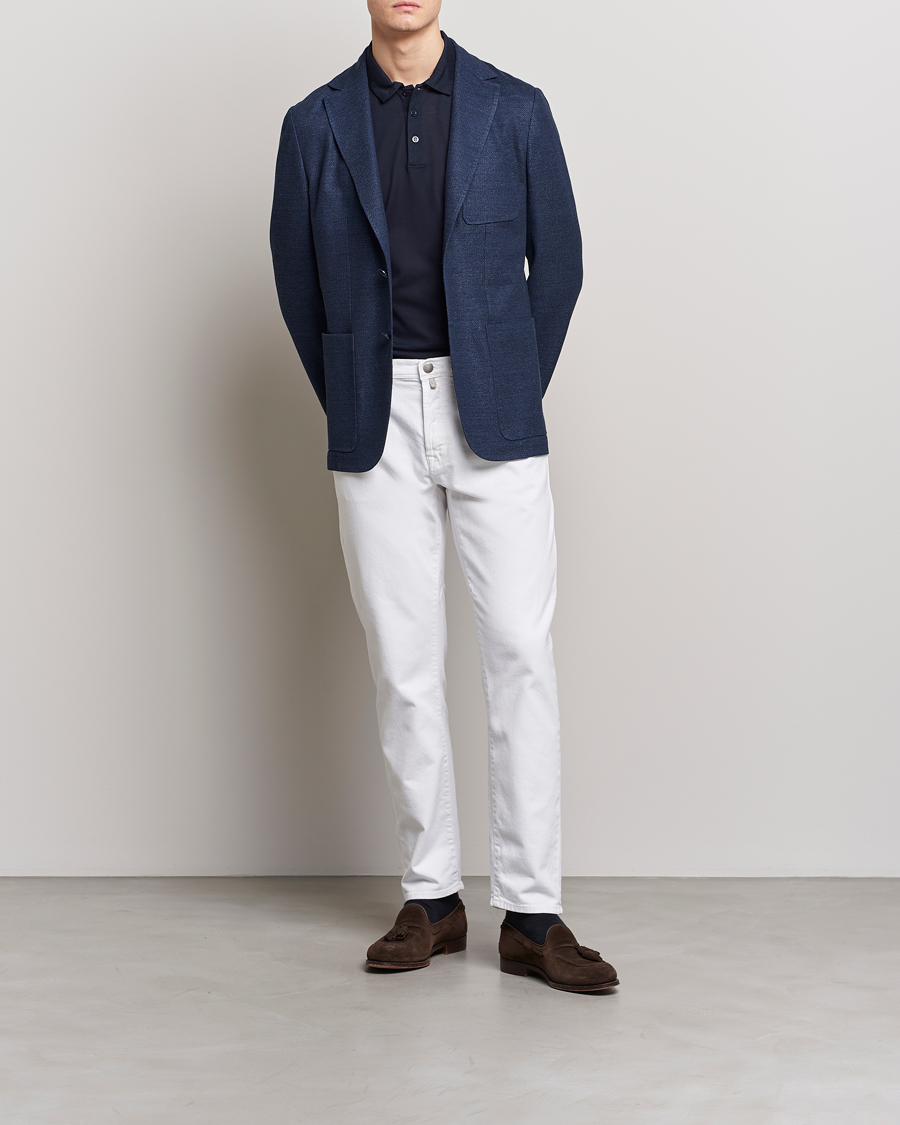 Herre | Blazere & jakker | Canali | Linen/Cotton Jersey Blazer Dark Blue