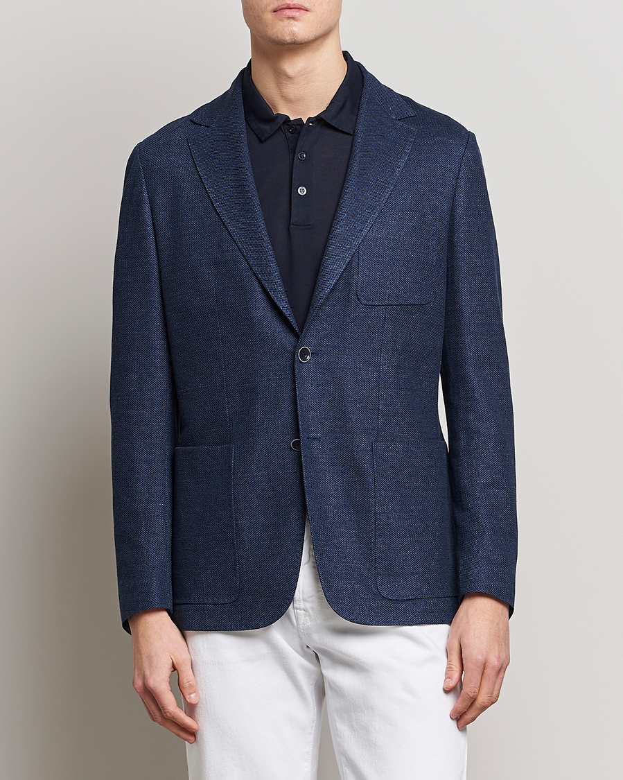 Herre | Blazere & jakker | Canali | Linen/Cotton Jersey Blazer Dark Blue