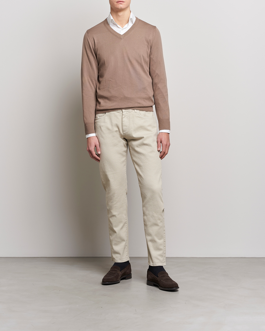 Herre | Bukser | Canali | Slim Fit 5-Pocket Pants Beige