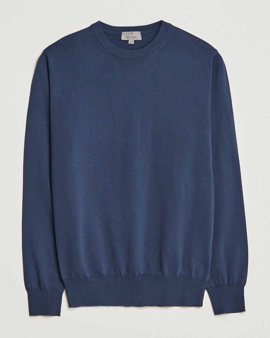 Herre | Trøjer | Canali | Cotton Crew Neck Pullover Steel Blue