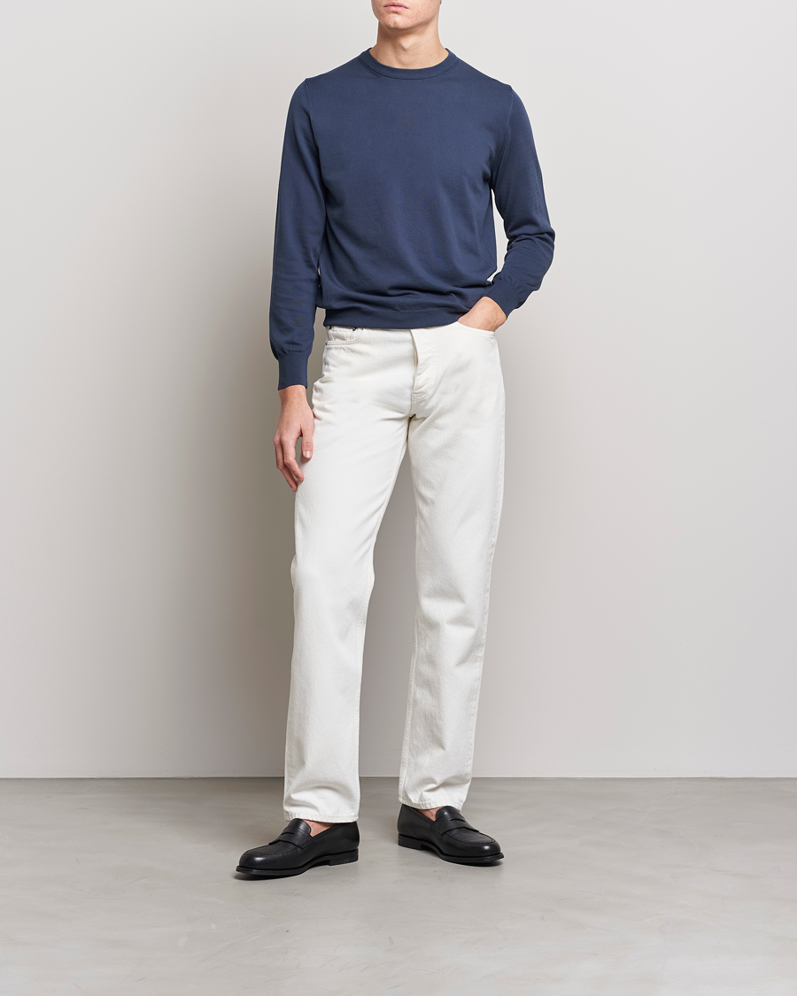 Herre | Trøjer | Canali | Cotton Crew Neck Pullover Steel Blue