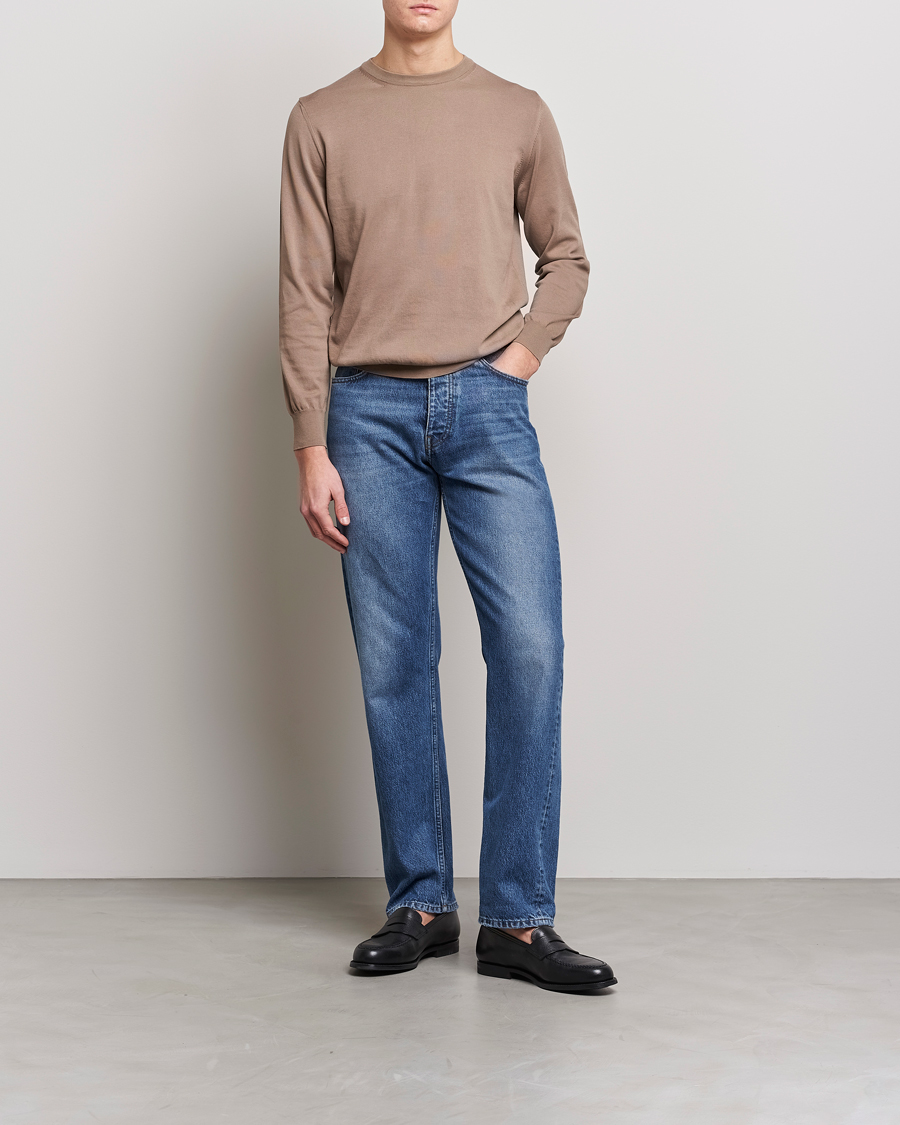 Herre | Trøjer | Canali | Cotton Crew Neck Pullover Brown