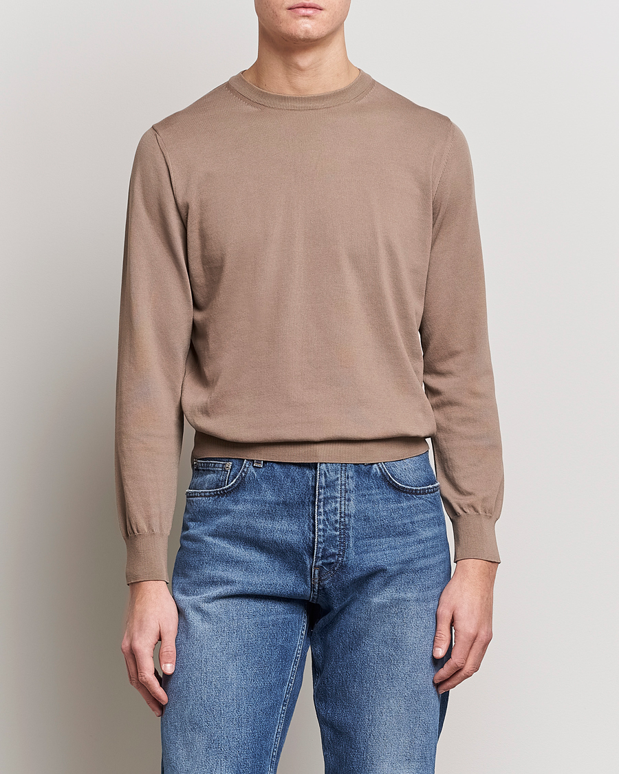 Herre | | Canali | Cotton Crew Neck Pullover Brown