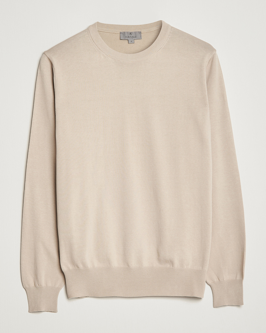 Herre | Trøjer | Canali | Cotton Crew Neck Pullover Beige